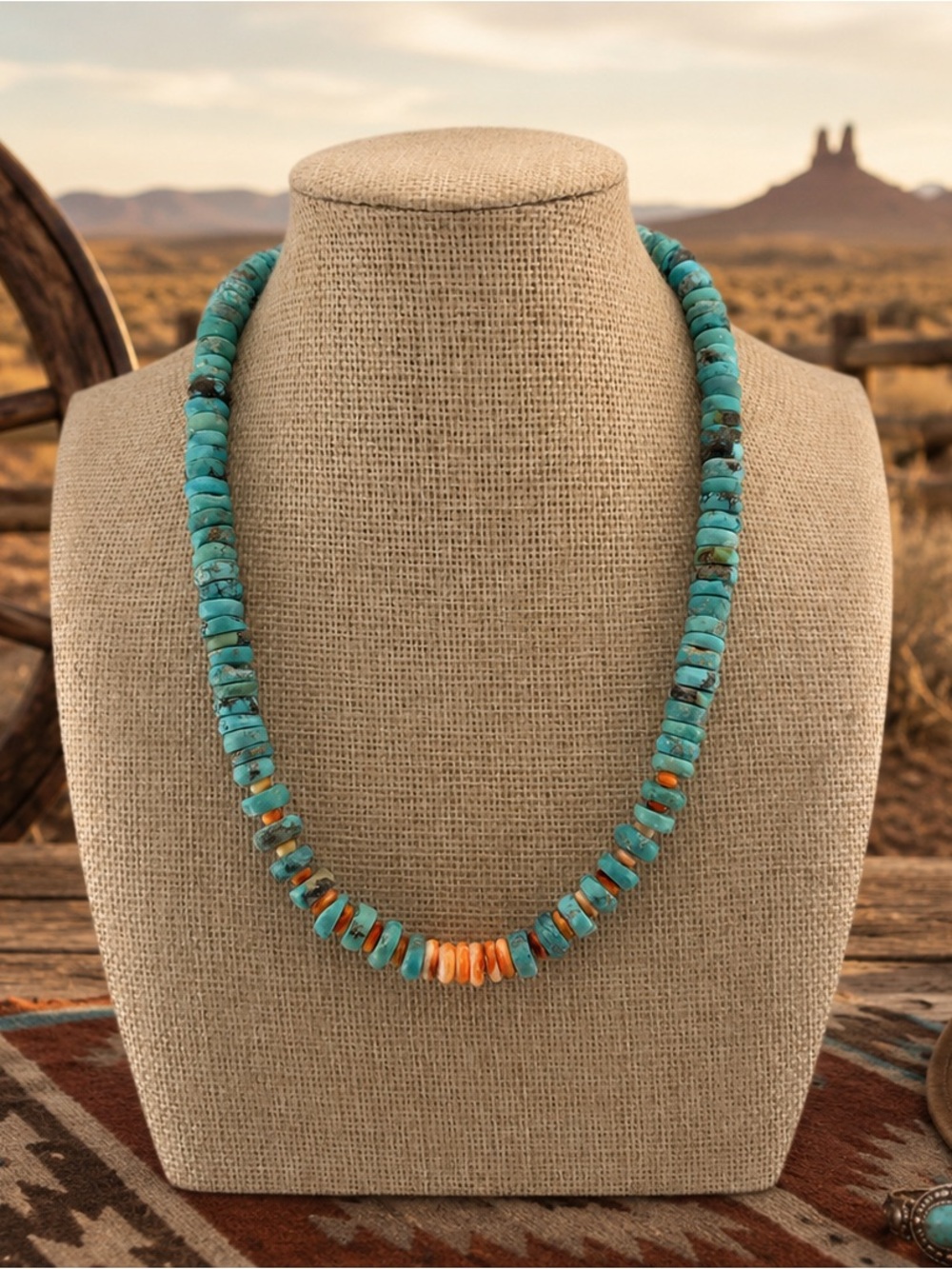 🧡 Spiny Oyster & Turquoise Heishi Necklace — 16”